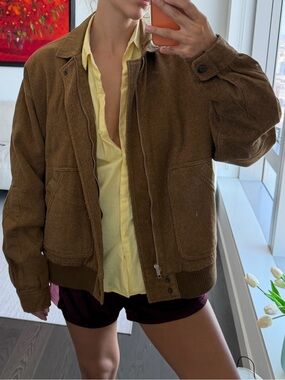 Vintage Paragon Unisex Brown Twill Bomber Jacket Made in Hong Kong Size Large